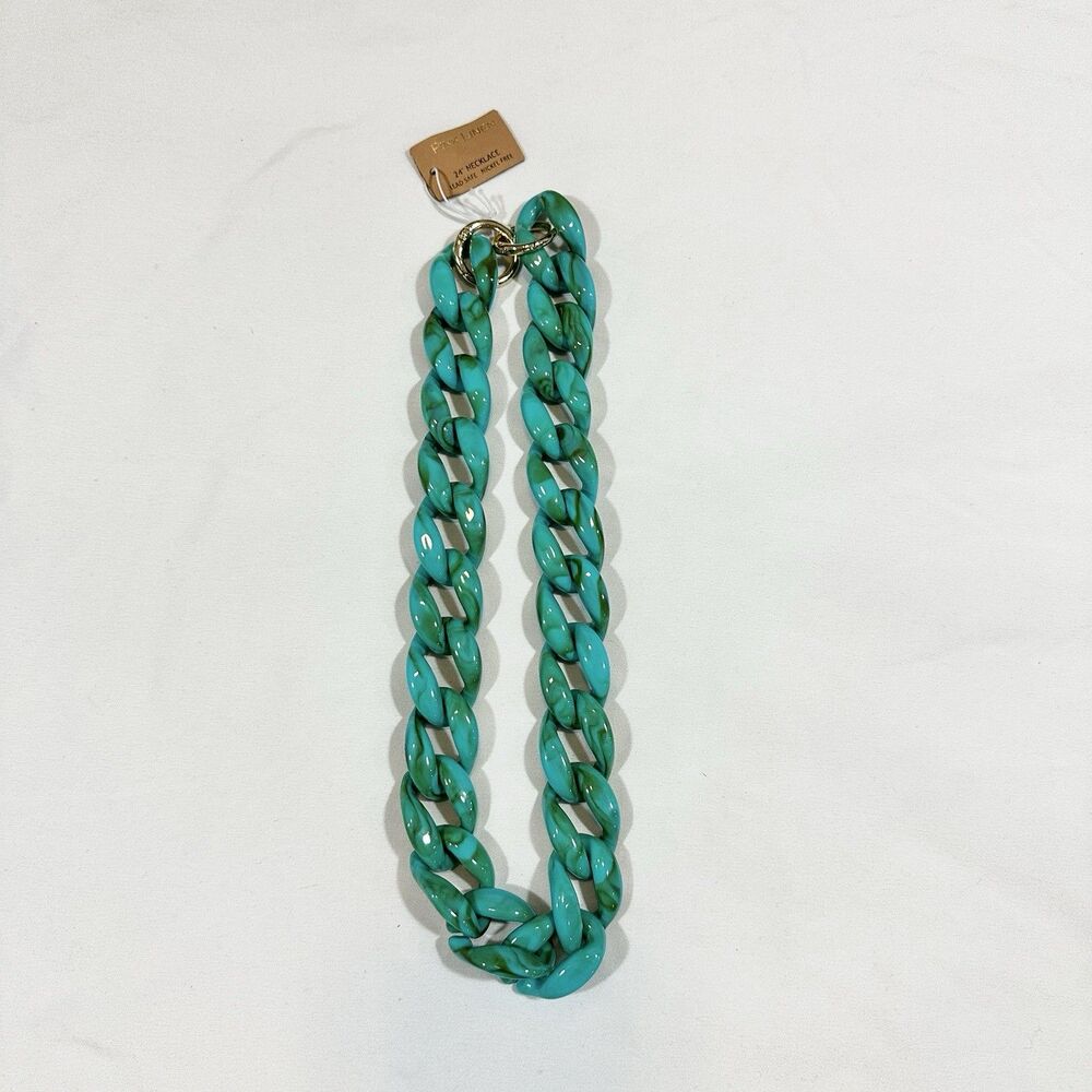 NWT Pink Linen Women's Turquoise Blue Green Marbled Tortoise Shell 24" Necklace